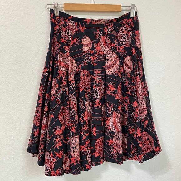 French Connection Sz 4 Pleated Floral High Waist Flare A-Line Skirt Boho - Picture 4 of 6